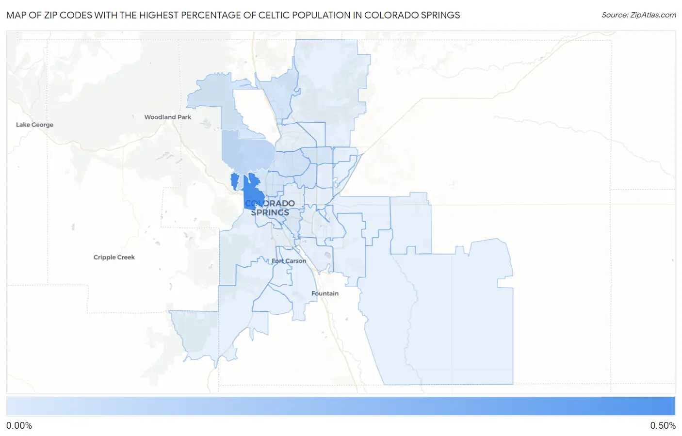 Zip Codes with the Highest Percentage of Celtic Population in Colorado Springs Map