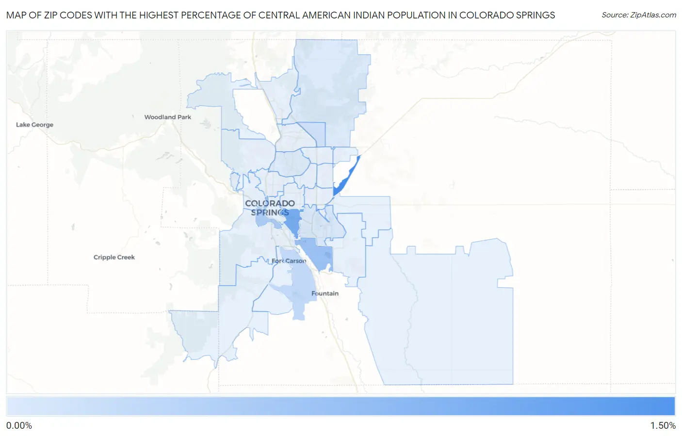Zip Codes with the Highest Percentage of Central American Indian Population in Colorado Springs Map