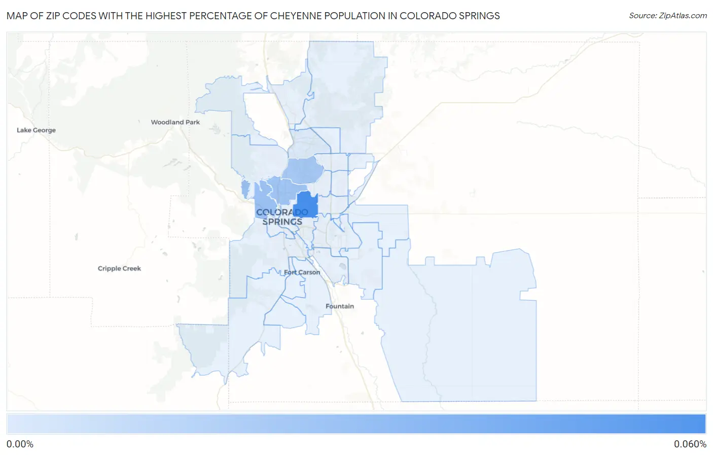 Zip Codes with the Highest Percentage of Cheyenne Population in Colorado Springs Map