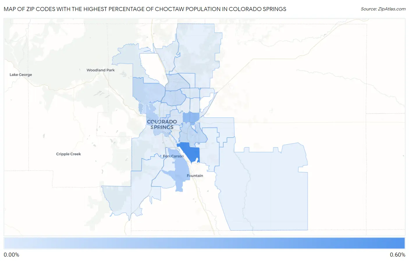 Zip Codes with the Highest Percentage of Choctaw Population in Colorado Springs Map