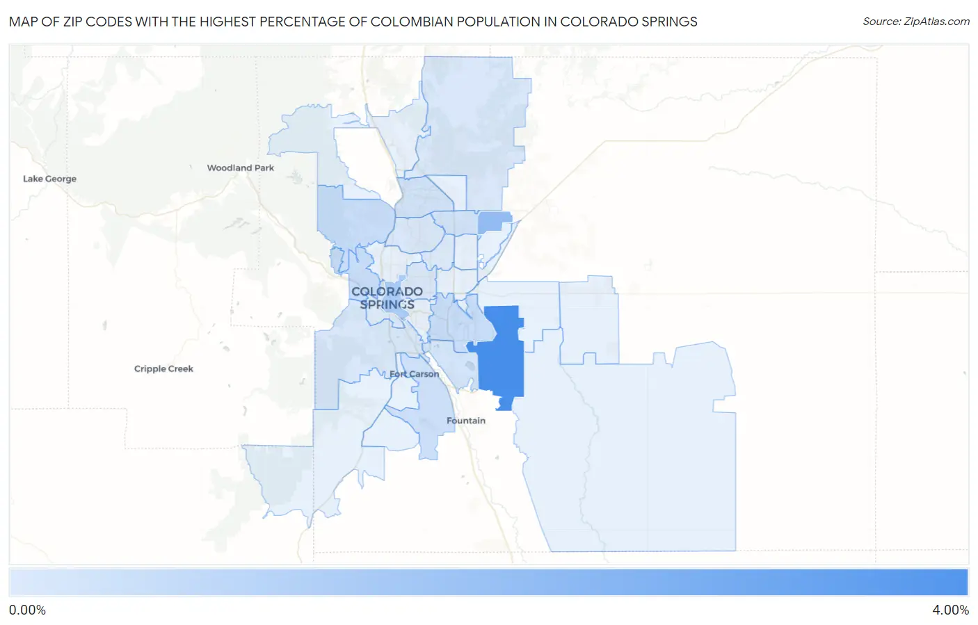 Zip Codes with the Highest Percentage of Colombian Population in Colorado Springs Map