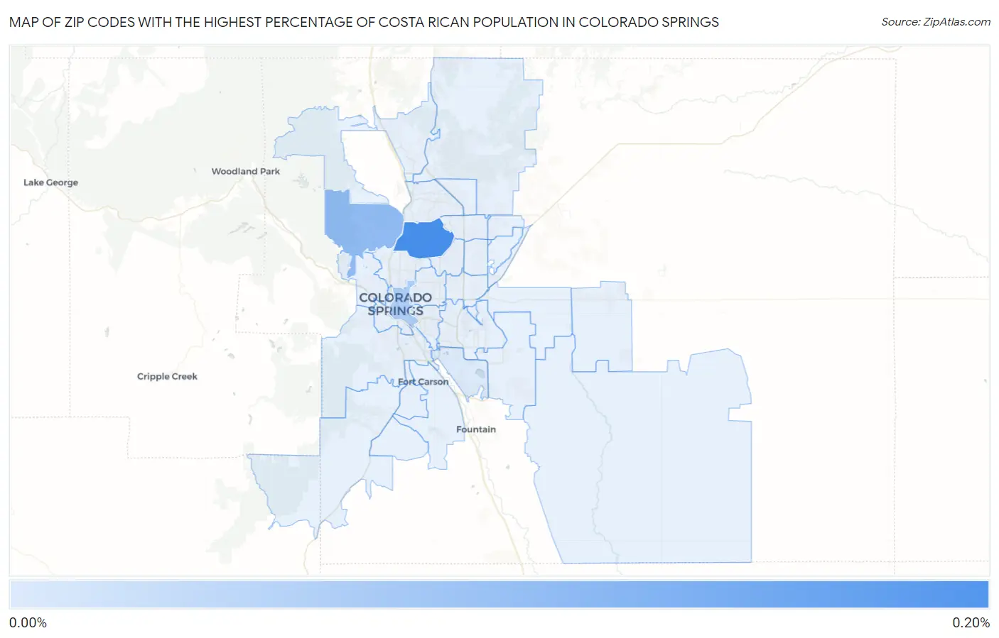 Zip Codes with the Highest Percentage of Costa Rican Population in Colorado Springs Map