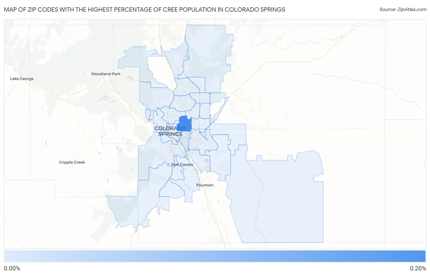 Zip Codes with the Highest Percentage of Cree Population in Colorado Springs Map