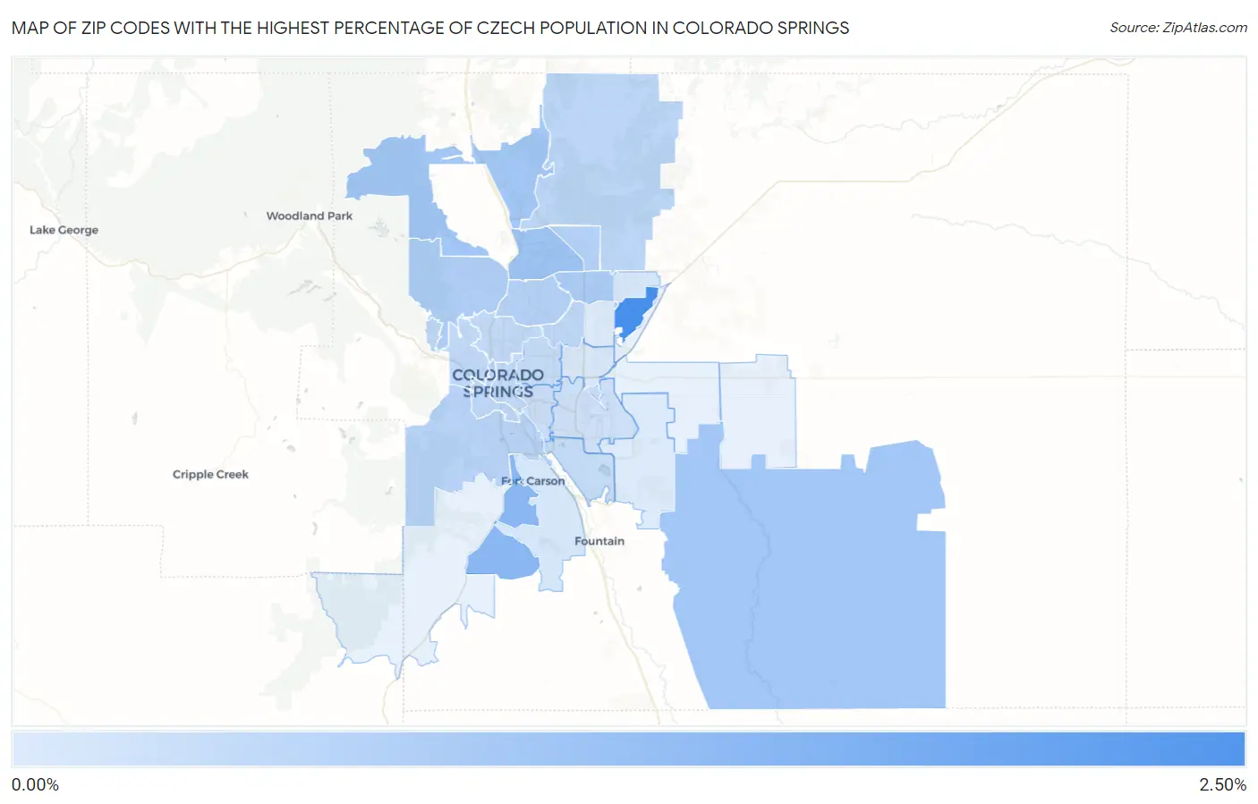 Zip Codes with the Highest Percentage of Czech Population in Colorado Springs Map
