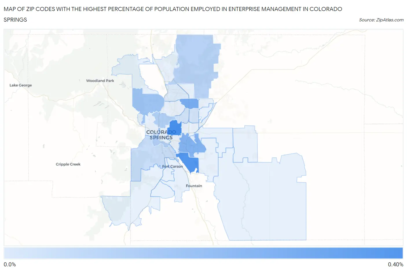 Zip Codes with the Highest Percentage of Population Employed in Enterprise Management in Colorado Springs Map