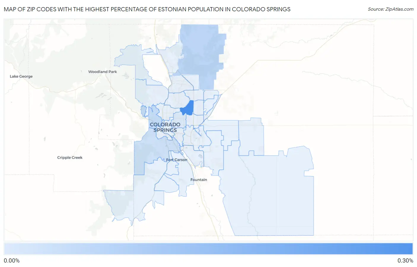Zip Codes with the Highest Percentage of Estonian Population in Colorado Springs Map