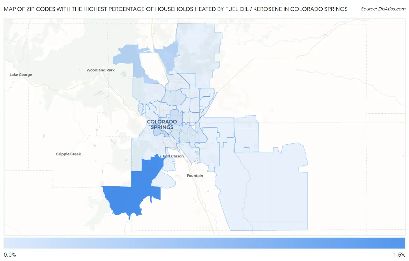 Zip Codes with the Highest Percentage of Households Heated by Fuel Oil / Kerosene in Colorado Springs Map