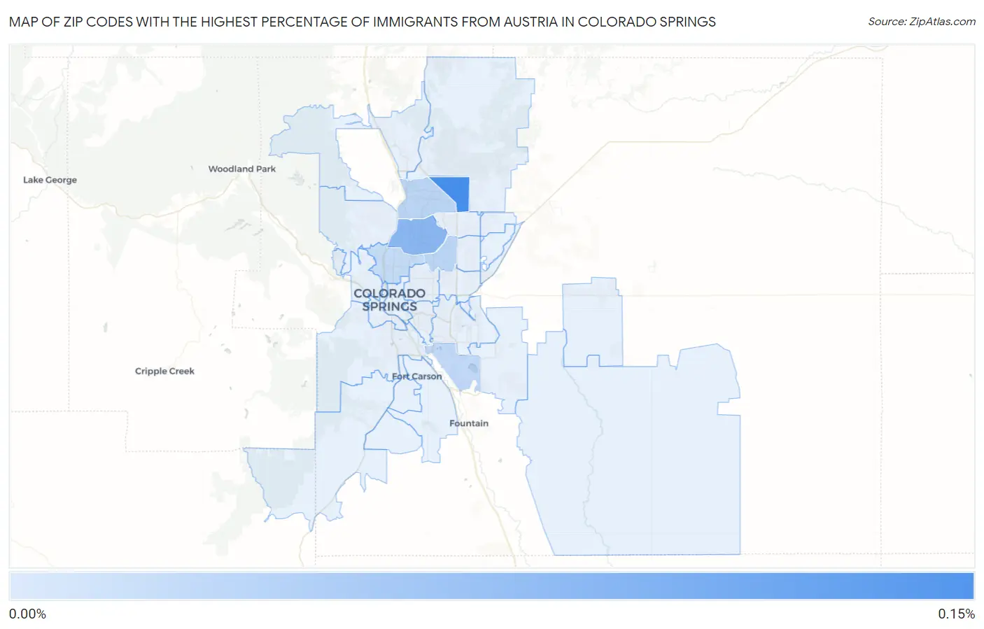 Zip Codes with the Highest Percentage of Immigrants from Austria in Colorado Springs Map