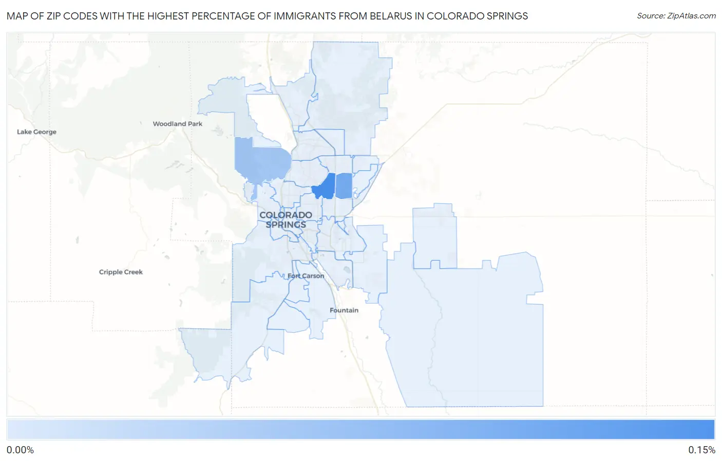 Zip Codes with the Highest Percentage of Immigrants from Belarus in Colorado Springs Map