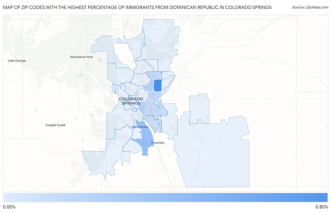 Zip Codes with the Highest Percentage of Immigrants from Dominican Republic in Colorado Springs Map