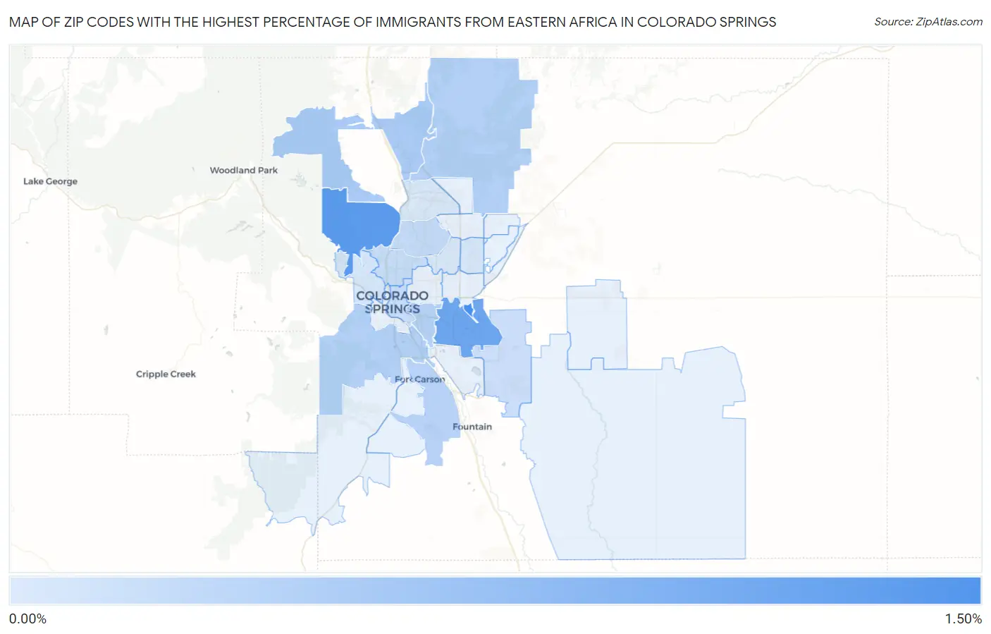 Zip Codes with the Highest Percentage of Immigrants from Eastern Africa in Colorado Springs Map