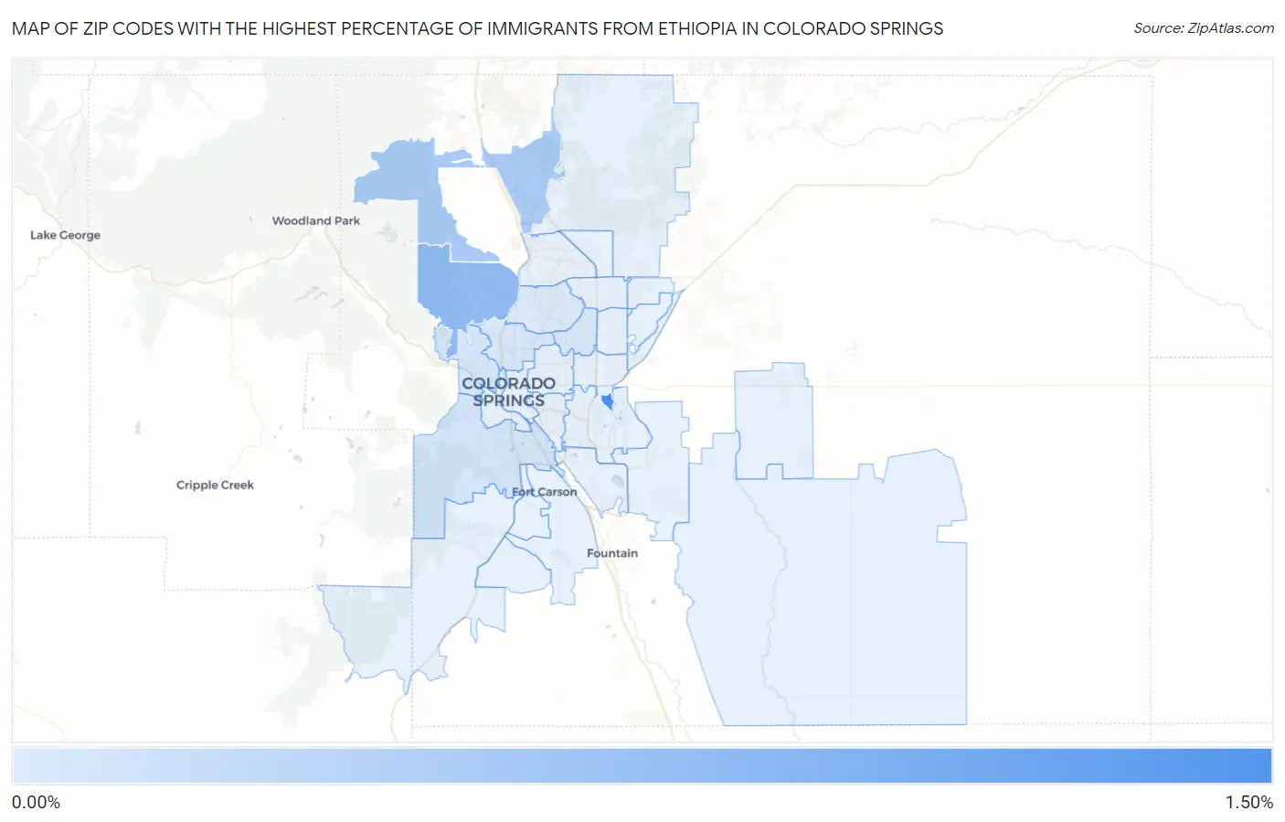 Zip Codes with the Highest Percentage of Immigrants from Ethiopia in Colorado Springs Map