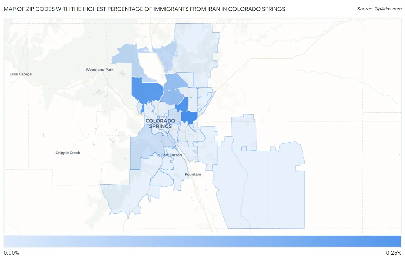 Zip Codes with the Highest Percentage of Immigrants from Iran in Colorado Springs Map