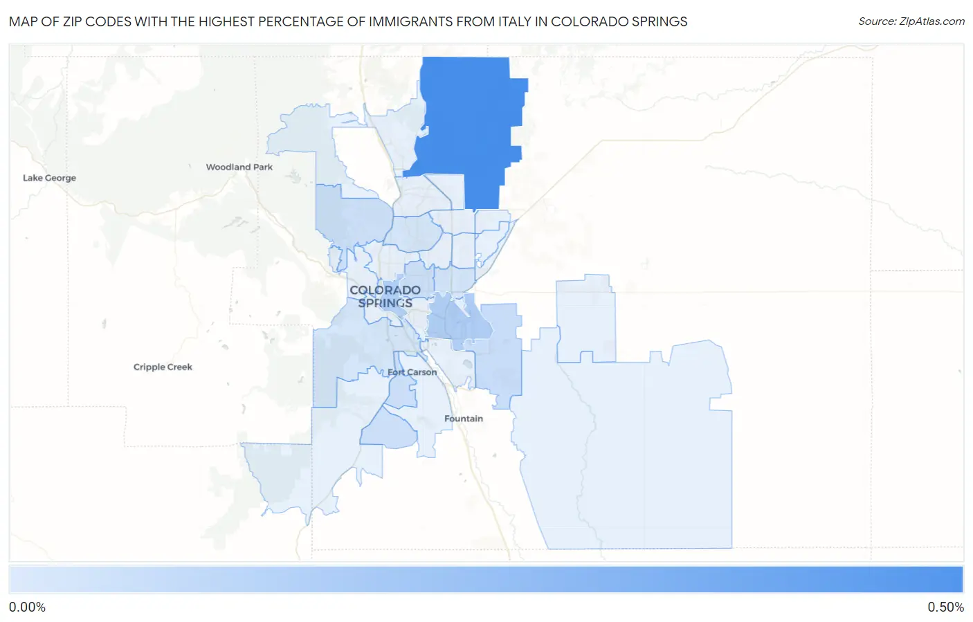 Zip Codes with the Highest Percentage of Immigrants from Italy in Colorado Springs Map