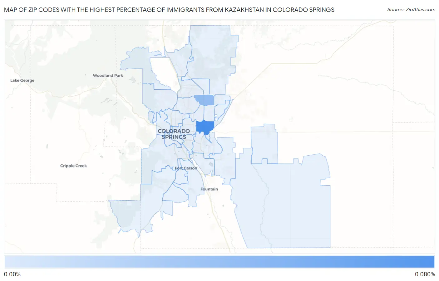 Zip Codes with the Highest Percentage of Immigrants from Kazakhstan in Colorado Springs Map