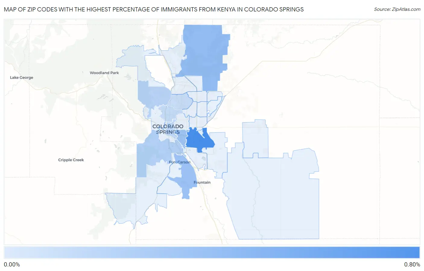 Zip Codes with the Highest Percentage of Immigrants from Kenya in Colorado Springs Map