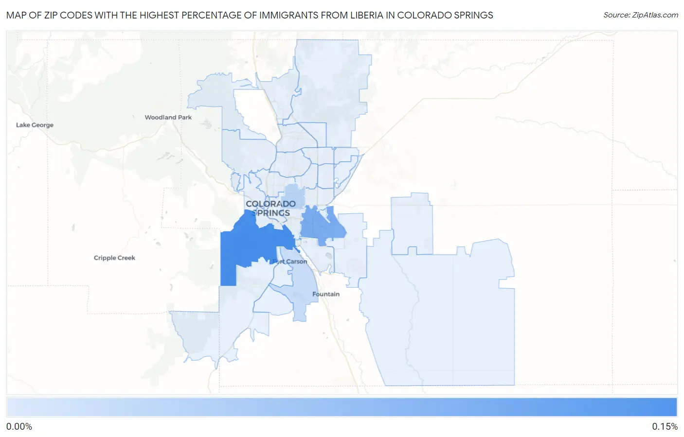 Zip Codes with the Highest Percentage of Immigrants from Liberia in Colorado Springs Map