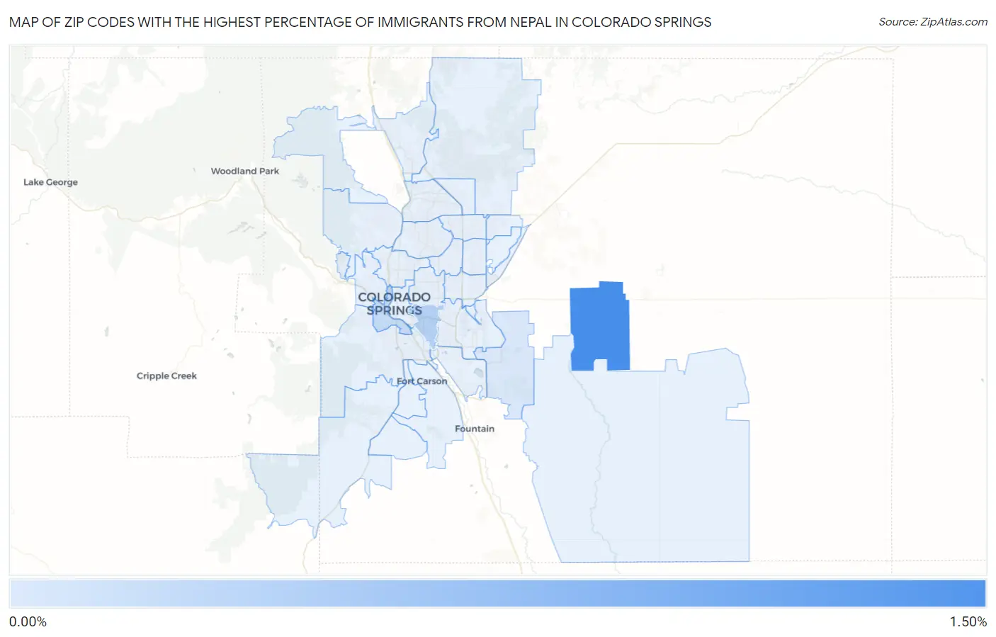 Zip Codes with the Highest Percentage of Immigrants from Nepal in Colorado Springs Map