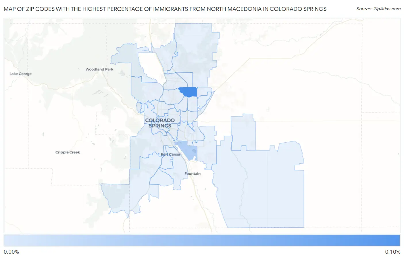 Zip Codes with the Highest Percentage of Immigrants from North Macedonia in Colorado Springs Map