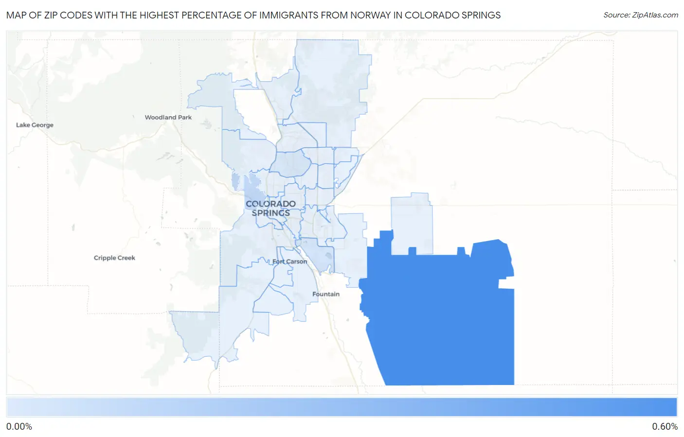 Zip Codes with the Highest Percentage of Immigrants from Norway in Colorado Springs Map