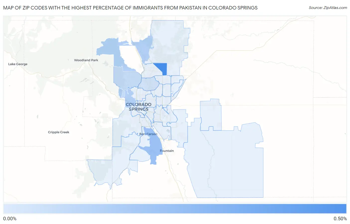 Zip Codes with the Highest Percentage of Immigrants from Pakistan in Colorado Springs Map