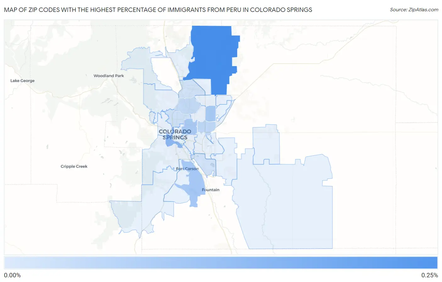 Zip Codes with the Highest Percentage of Immigrants from Peru in Colorado Springs Map