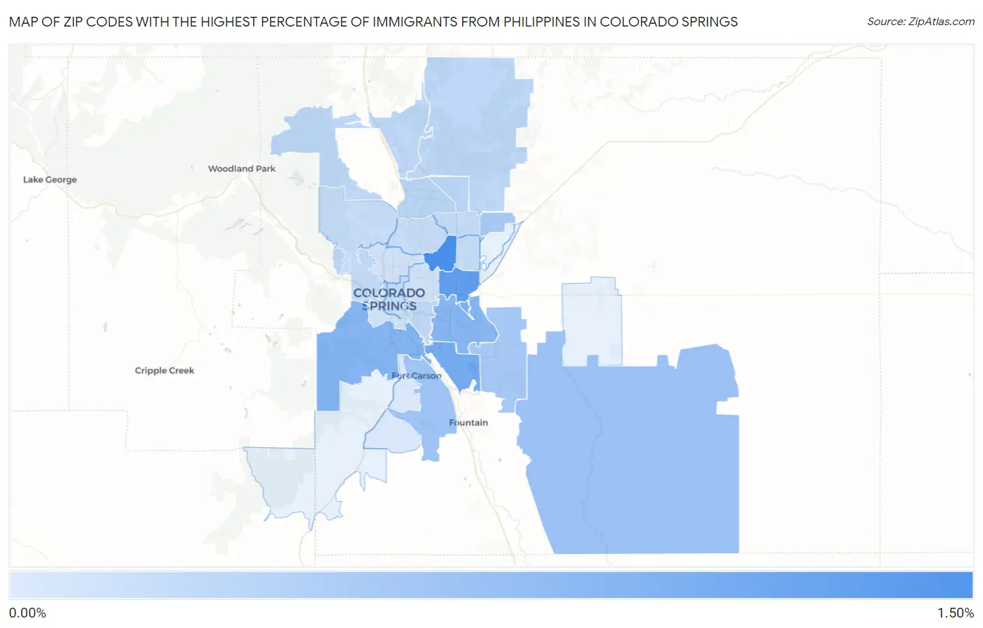 Zip Codes with the Highest Percentage of Immigrants from Philippines in Colorado Springs Map