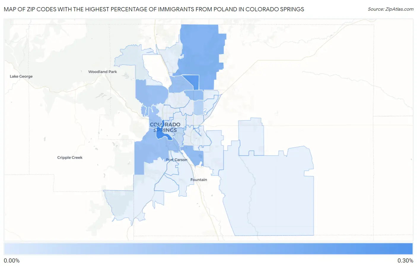 Zip Codes with the Highest Percentage of Immigrants from Poland in Colorado Springs Map