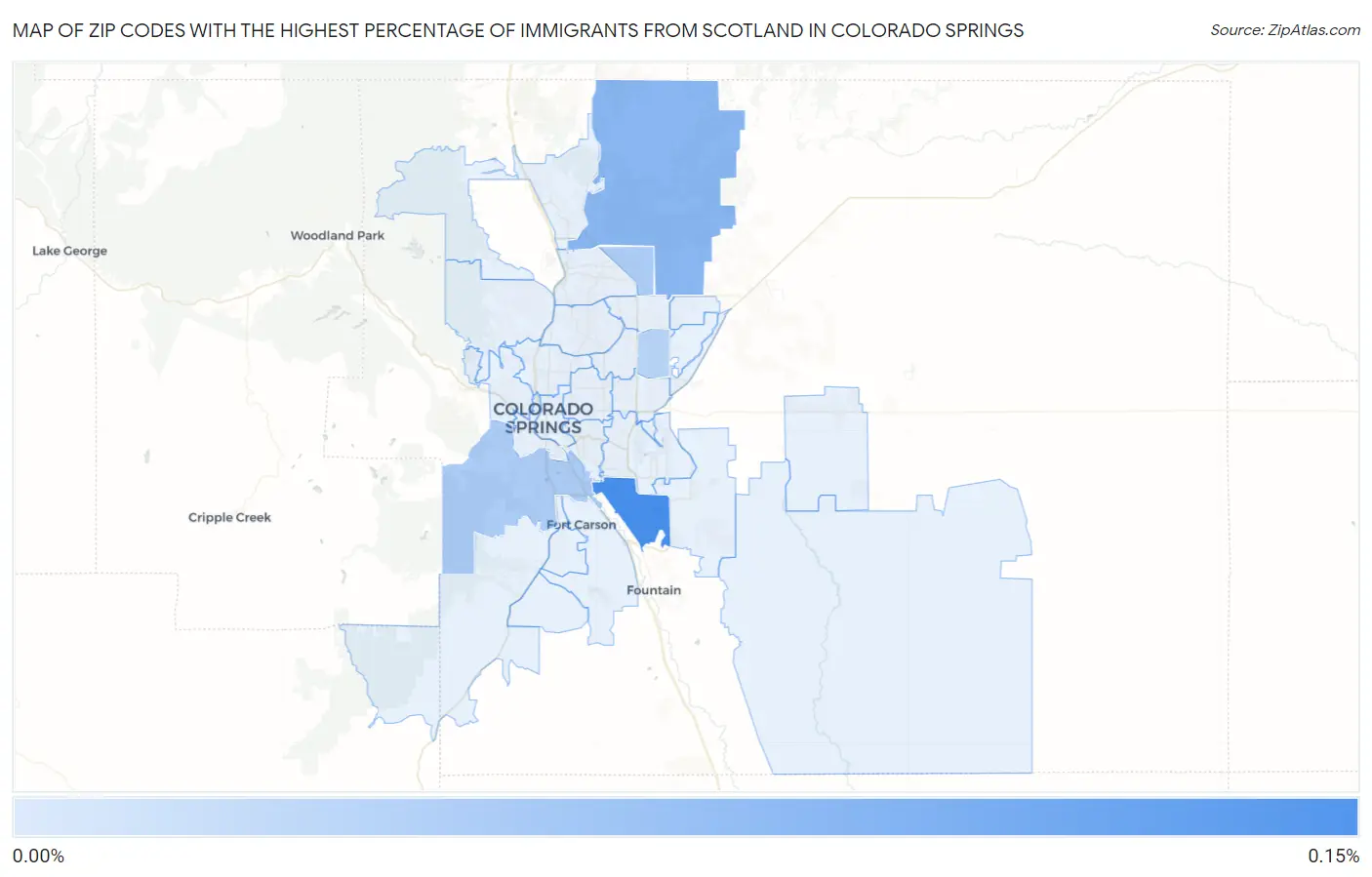 Zip Codes with the Highest Percentage of Immigrants from Scotland in Colorado Springs Map
