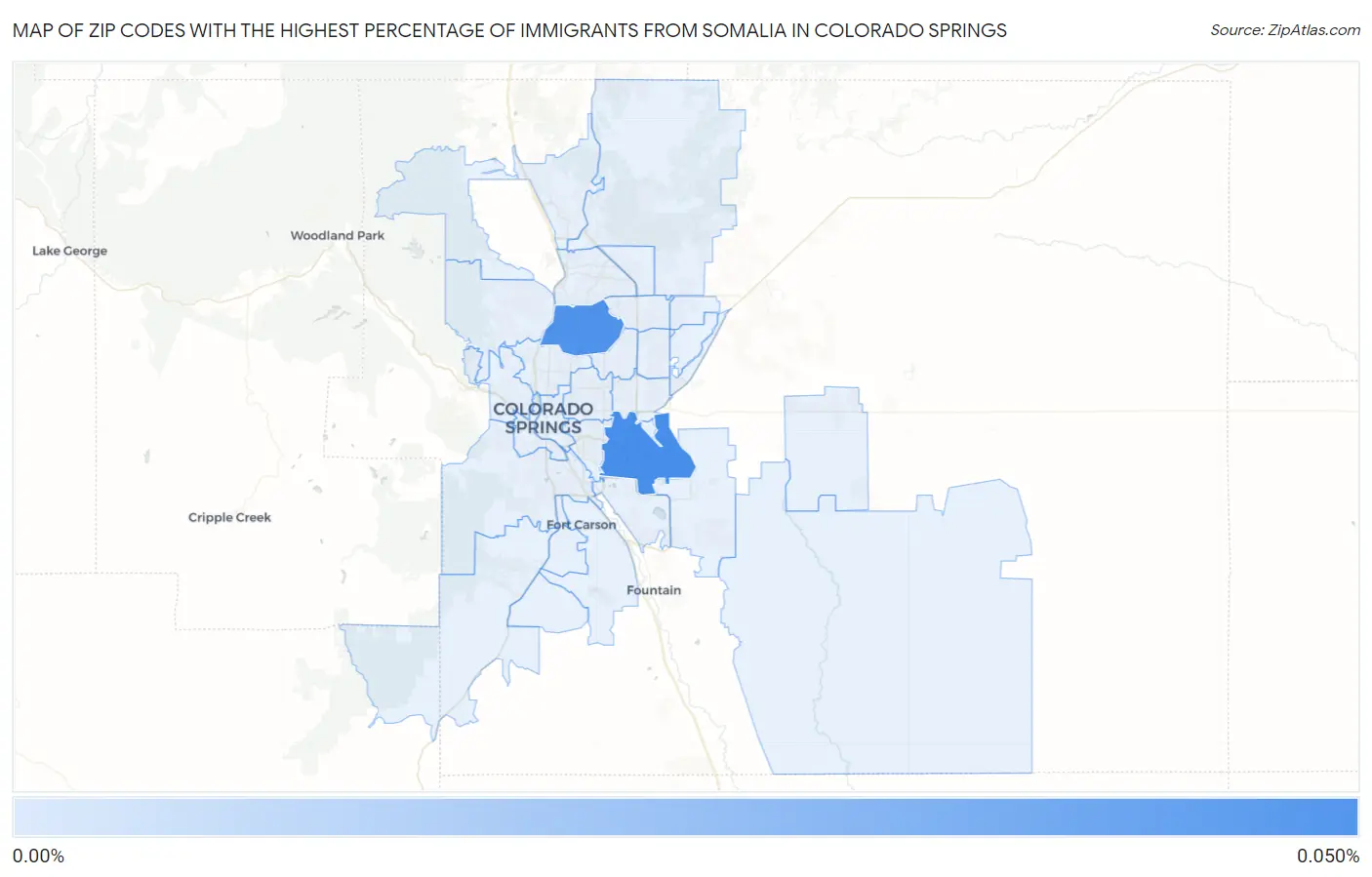 Zip Codes with the Highest Percentage of Immigrants from Somalia in Colorado Springs Map