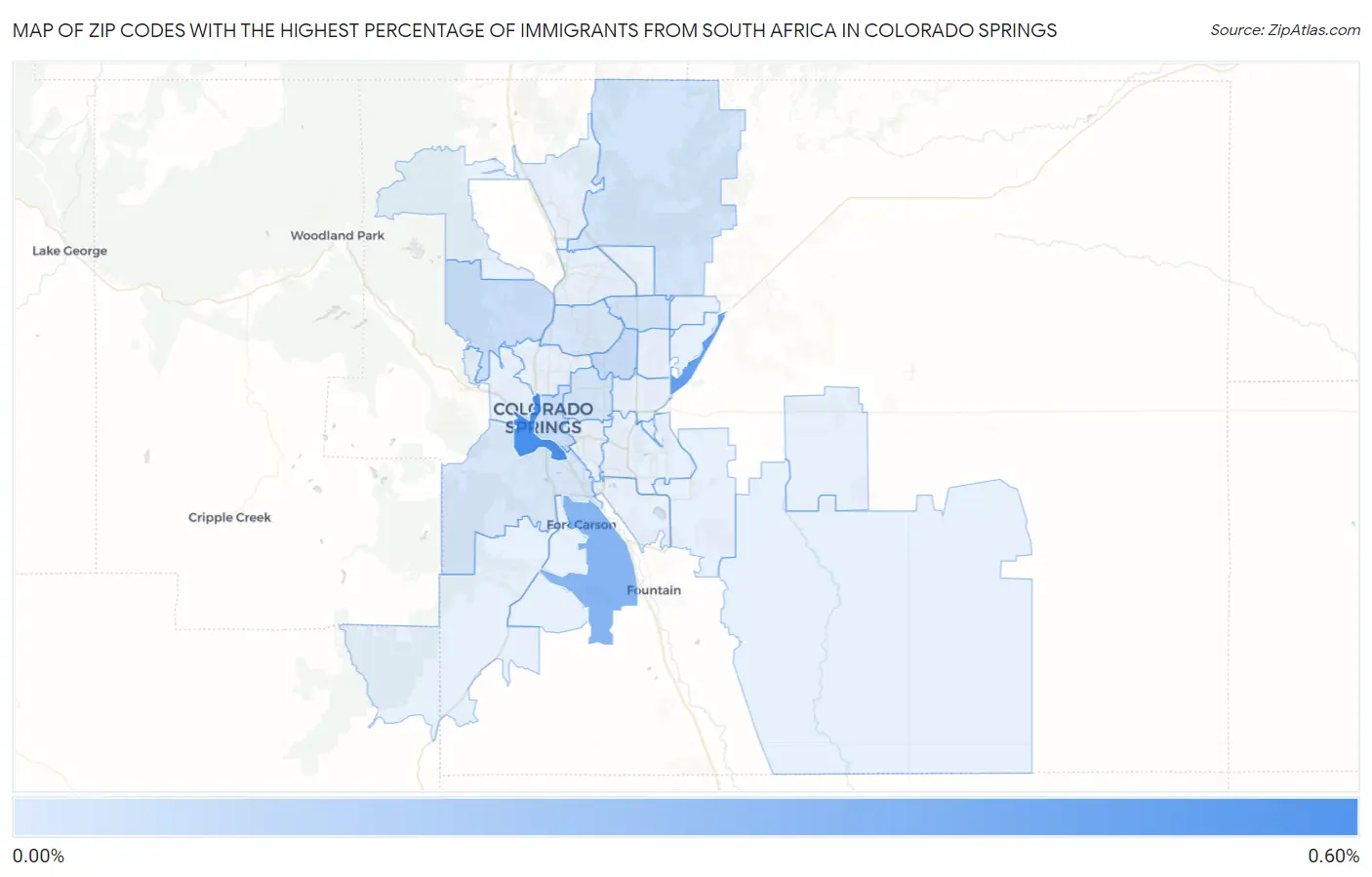 Zip Codes with the Highest Percentage of Immigrants from South Africa in Colorado Springs Map