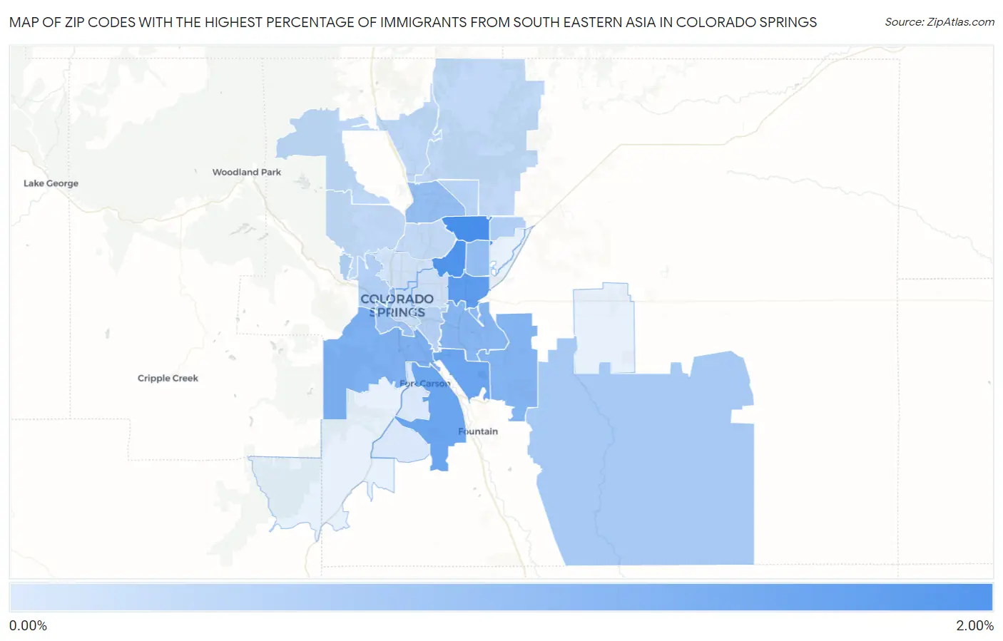 Zip Codes with the Highest Percentage of Immigrants from South Eastern Asia in Colorado Springs Map