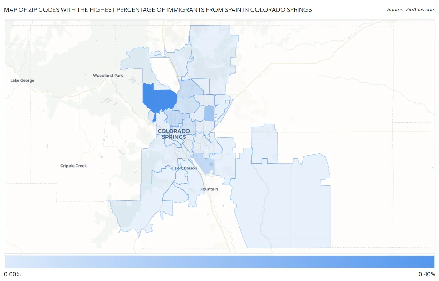 Zip Codes with the Highest Percentage of Immigrants from Spain in Colorado Springs Map