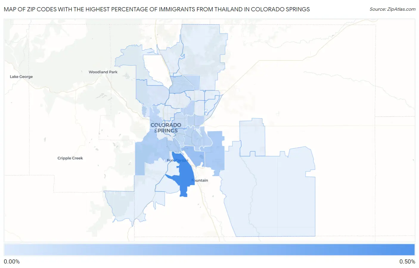 Zip Codes with the Highest Percentage of Immigrants from Thailand in Colorado Springs Map