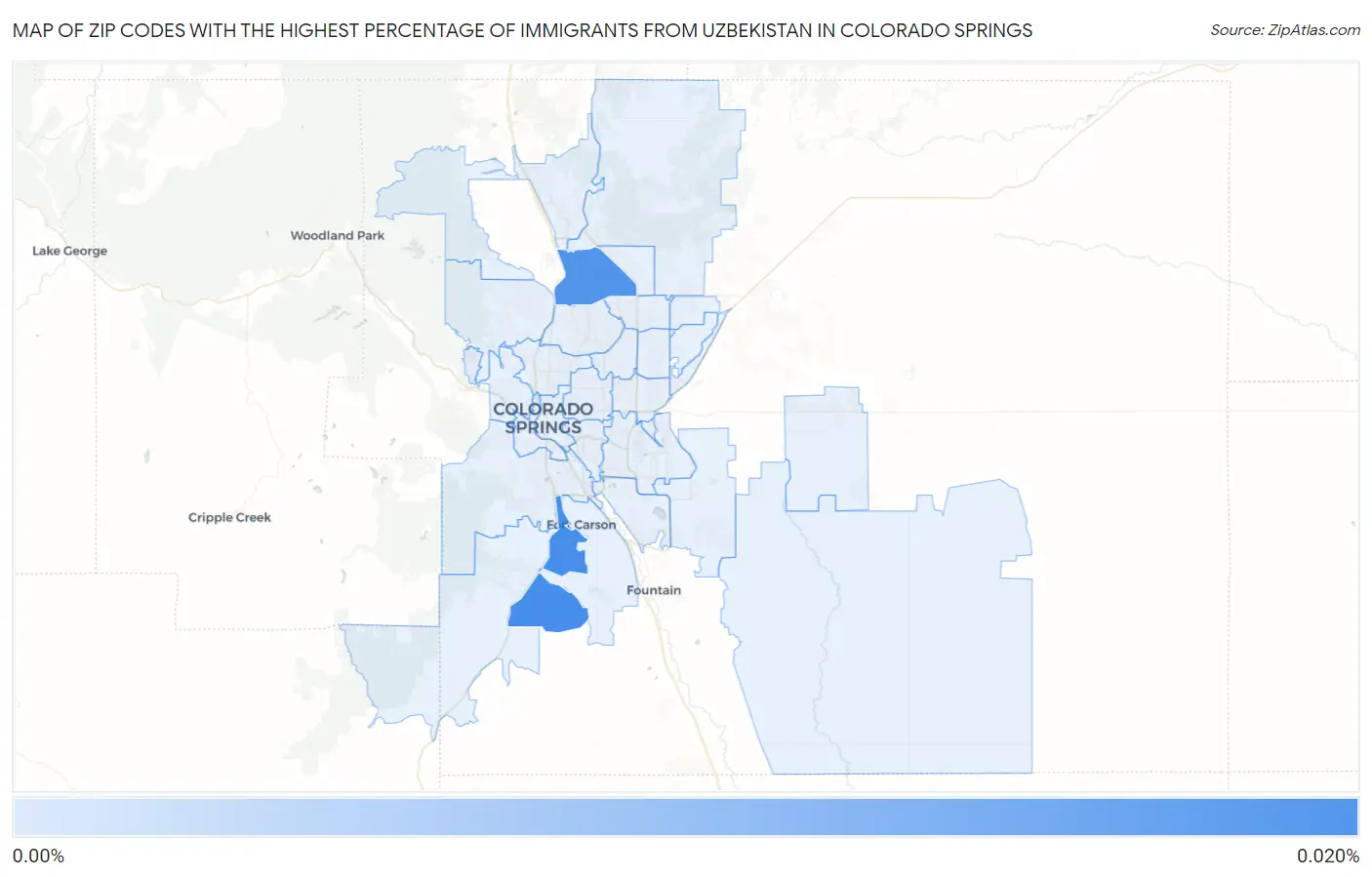 Zip Codes with the Highest Percentage of Immigrants from Uzbekistan in Colorado Springs Map