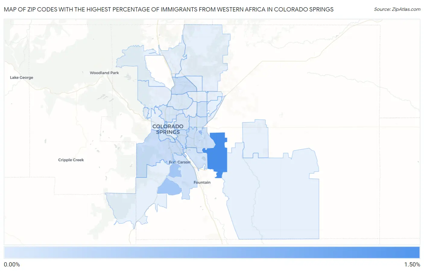 Zip Codes with the Highest Percentage of Immigrants from Western Africa in Colorado Springs Map