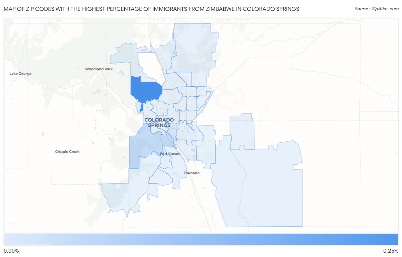 Zip Codes with the Highest Percentage of Immigrants from Zimbabwe in Colorado Springs Map