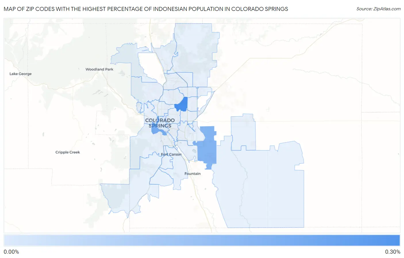 Zip Codes with the Highest Percentage of Indonesian Population in Colorado Springs Map