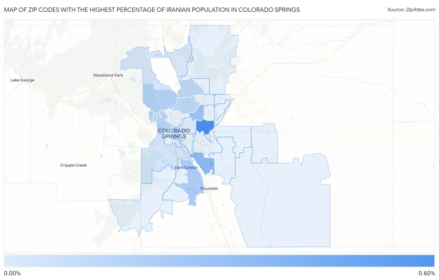 Zip Codes with the Highest Percentage of Iranian Population in Colorado Springs Map