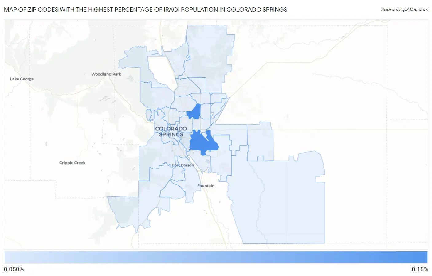 Zip Codes with the Highest Percentage of Iraqi Population in Colorado Springs Map