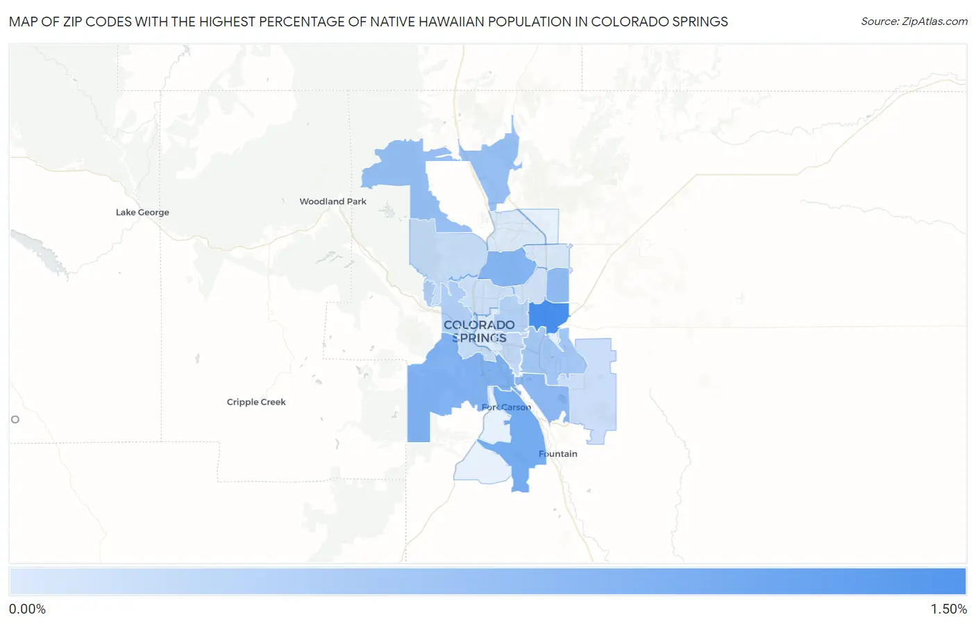Zip Codes with the Highest Percentage of Native Hawaiian Population in Colorado Springs Map