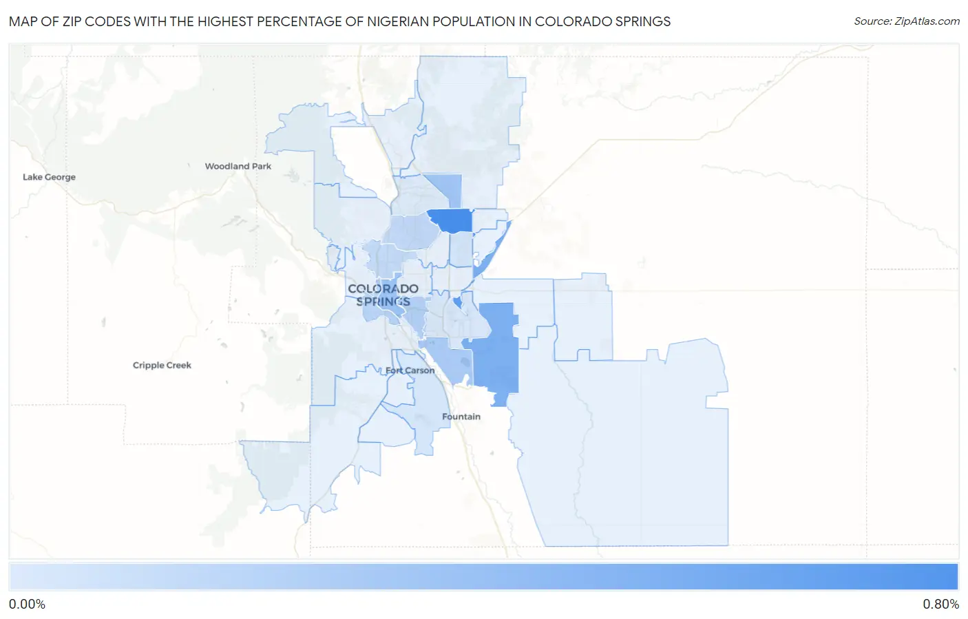Zip Codes with the Highest Percentage of Nigerian Population in Colorado Springs Map