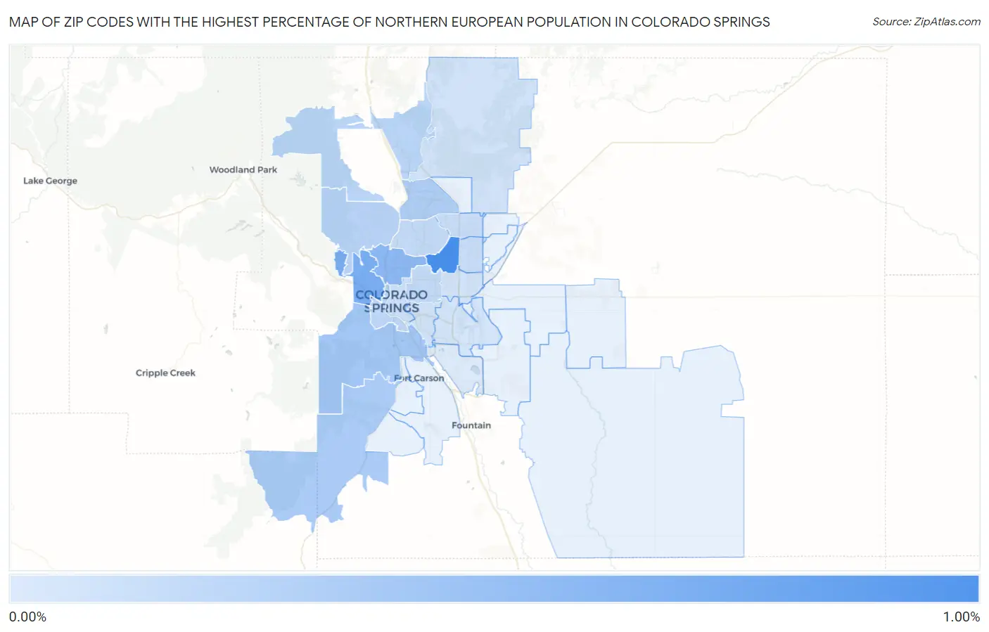 Zip Codes with the Highest Percentage of Northern European Population in Colorado Springs Map