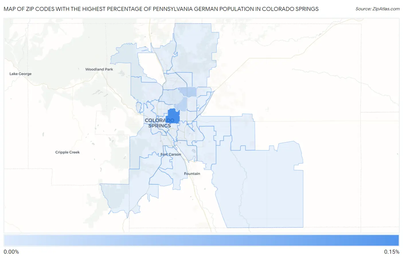 Zip Codes with the Highest Percentage of Pennsylvania German Population in Colorado Springs Map
