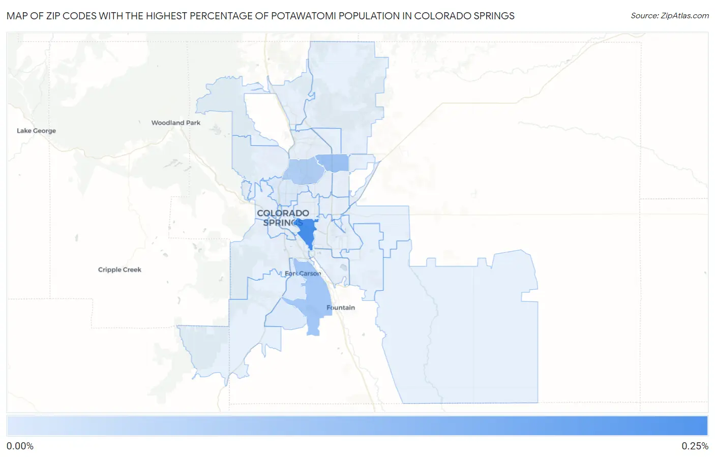 Zip Codes with the Highest Percentage of Potawatomi Population in Colorado Springs Map