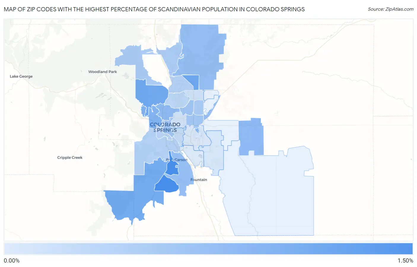 Zip Codes with the Highest Percentage of Scandinavian Population in Colorado Springs Map