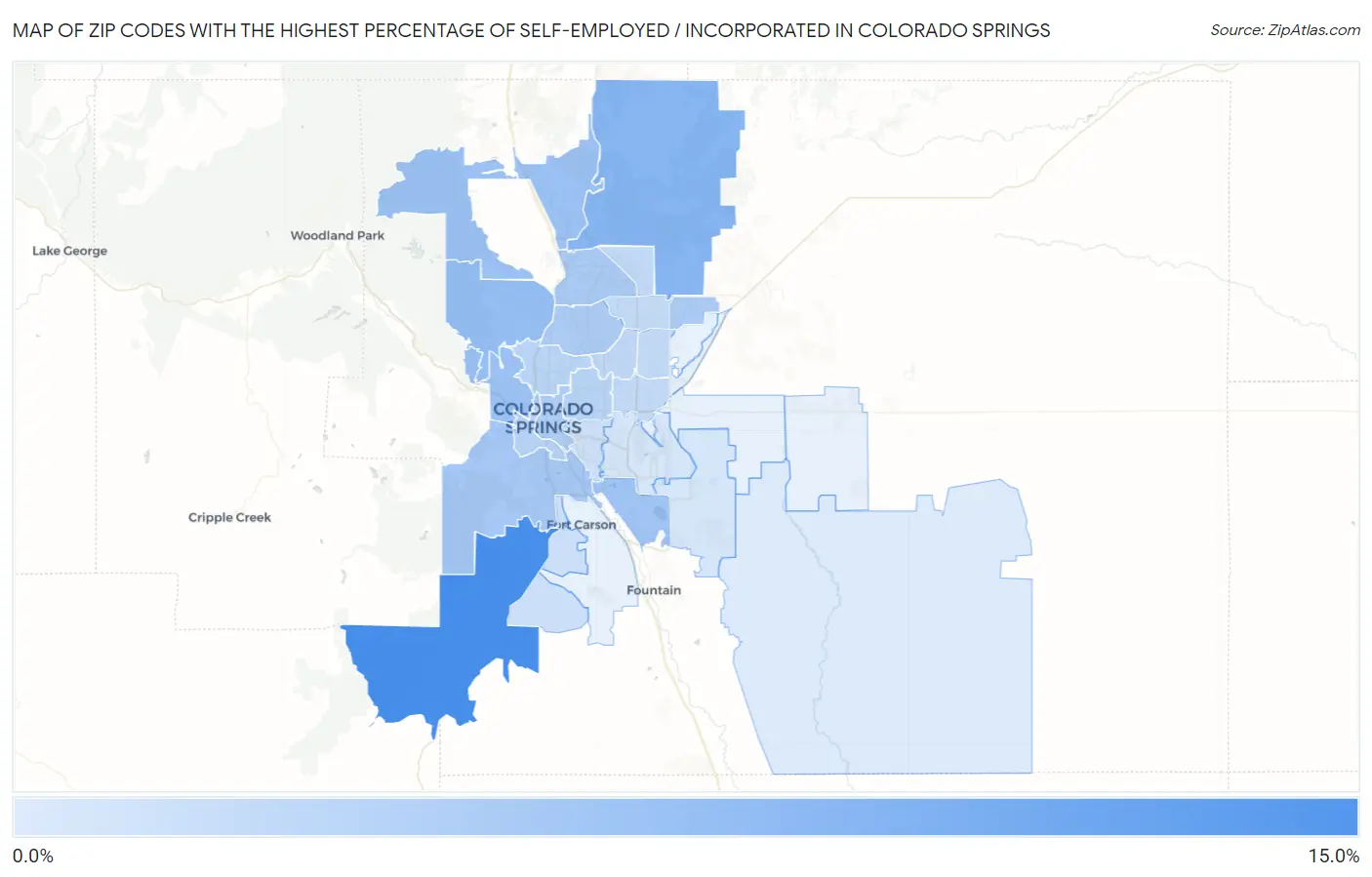 Zip Codes with the Highest Percentage of Self-Employed / Incorporated in Colorado Springs Map