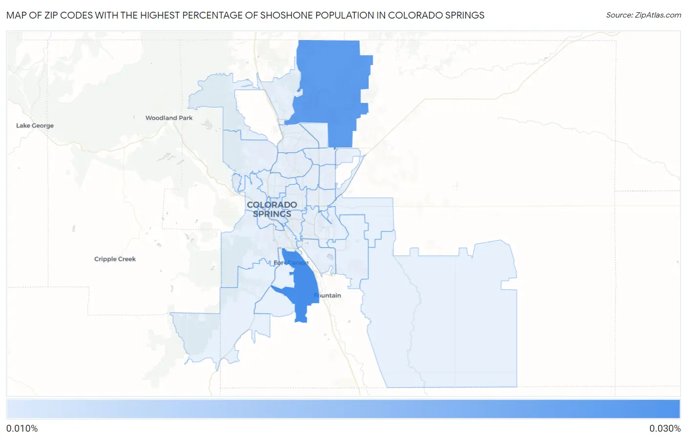 Zip Codes with the Highest Percentage of Shoshone Population in Colorado Springs Map