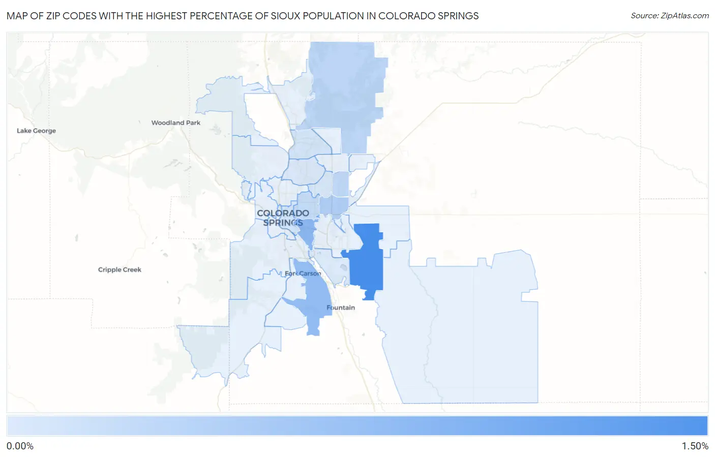 Zip Codes with the Highest Percentage of Sioux Population in Colorado Springs Map