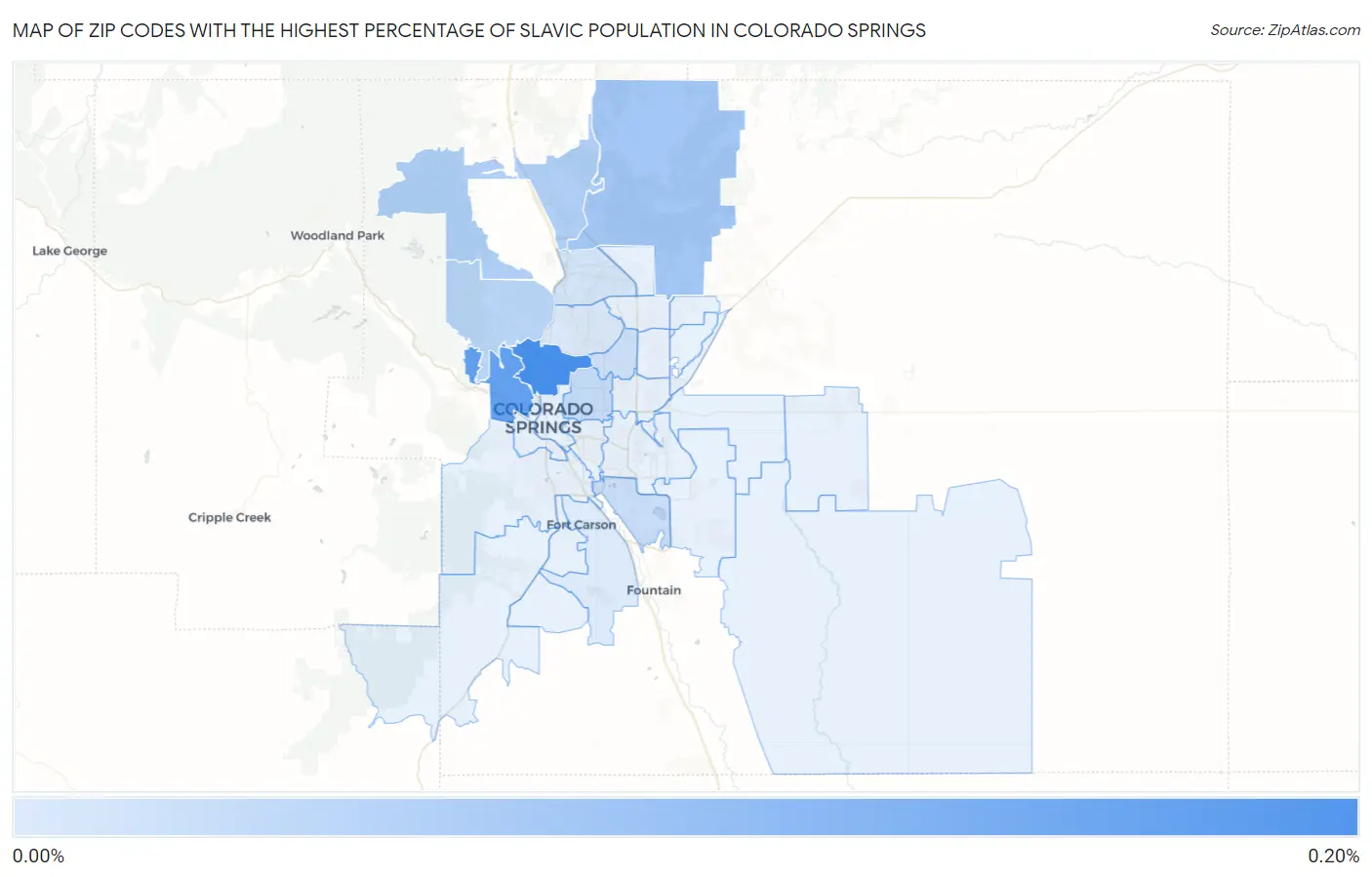 Zip Codes with the Highest Percentage of Slavic Population in Colorado Springs Map